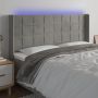 Galvūgalis su LED, šviesiai pilkas, 203x16x118/128cm, aksomas
