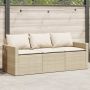 Trivietė sodo sofa su pagalvėlėmis, smėlio spalvos, poliratanas