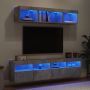 Sieninė TV sekcija su LED, 5 dalių, betono, apdirbta mediena