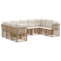 Lauko sofos komplektas 9 pcs Natūralus ir grietinėlės baltas