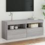 Sieninė TV spintelė su LED lemputėmis, pilka, 100x30x40cm
