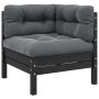 Kampinė sodo sofa su pagalvėlėmis, juoda, pušies masyvas