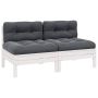 Dvivietė sodo sofa su pagalvėlėmis, balta, pušies masyvas