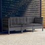 Trivietė sodo sofa su antracito pagalvėlėmis, pušies masyvas