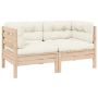 Dvivietė sodo sofa su kreminėmis pagalvėlėmis, pušies masyvas