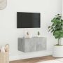 Sieninė TV spintelė su LED lemputėmis, betono pilka, 60x35x31cm