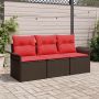 Sodo Sofų Rinkinys su pagalve 3 pcs Ruda Poli ratanas