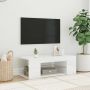 TV spintelė su LED apšvietimu, blizgi balta, 90x39x30cm