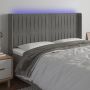 Galvūgalis su LED, šviesiai pilkas, 203x16x118/128cm, aksomas