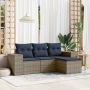 4 dalių sodo sofų komplektas su pagalvėlėmis, pilkas, poliratanas