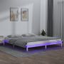 Lovos rėmas su LED, baltos spalvos, 140x200cm, medienos masyvas
