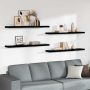 Pakabinamos lentynos, 4vnt., juodos, 120x23,5x3,8cm, MDF