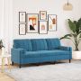 Trivietė sofa su pagalvėlėmis, mėlynos spalvos, 180cm, aksomas