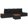 Sodo Sofų Rinkinys su pagalve 5 pcs Juoda Poli ratanas