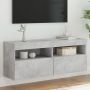 Sieninė TV spintelė su LED lemputėmis, betono, 100x30x40cm