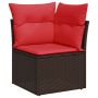 Sodo kampinė sofa su pagalvėlėmis, ruda, polirotangas