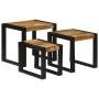 Suklijuotas stalas 3 pcs Kietas mangų medis ir metalas