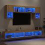Sieninė TV sekcija su LED, 6 dalių, ąžuolo, apdirbta mediena