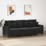 Trivietė sofa, juodos spalvos, 180cm, aksomas