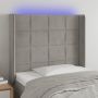 Galvūgalis su LED, šviesiai pilkas, 93x16x118/128cm, aksomas