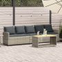 Sodo sofa, 5 vietų, su pagalvėlėmis, šviesiai pilka, poliratanas