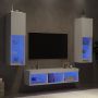 Sieninė TV sekcija su LED, 5 dalių, balta, apdirbta mediena