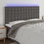Galvūgalis su LED, pilkas, 160x5x118/128cm, dirbtinė oda