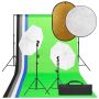 Fotostudijos rinkinys su šviestuvais, fonu ir reflektoriumi