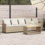 Sodo sofa, 5 vietų, su pagalvėlėmis, smėlio spalvos, poliratanas
