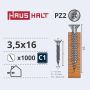 Medsraigčiai Haushalt, 3,5 x 16 mm, ZN, PZ2, 1000 vnt.
