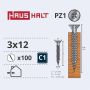 Medsraigčiai Haushalt, 3 x 12 mm, ZN, PZ1, 100 vnt.