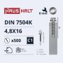 Savisriegiai Haushalt, DIN 7504K, 4,8 x 16 mm, 500 vnt.