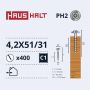 Savisriegiai Haushalt, DIN 14566, 4,2 x 51 mm, 400 vnt.