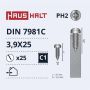 Savisriegiai Haushalt, DIN7981C, 3,9 x 25 mm, 25 vnt.
