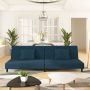 Dvivietė sofa-lova su dvejomis pagalvėmis, mėlyna, aksomas
