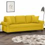 Trivietė sofa su pagalvėlėmis, geltonos spalvos, 180cm, aksomas