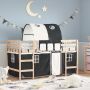 Aukšta vaikiška lova su tuneliu, balta/juoda, 90x200cm, pušis