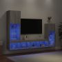 Sieninė TV sekcija su LED, 4 dalių, pilka ąžuolo, mediena