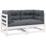 Dvivietė sodo sofa su pagalvėlėmis, balta, pušies masyvas