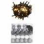 Eglutės žaisliukų rinkinys su viršūne ir 300 LED, 120 dalių