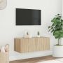 Sieninė TV spintelė su LED lemputėmis, ąžuolo, 80x35x31cm