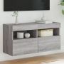 Sieninė TV spintelė su LED lemputėmis, pilka ąžuolo, 80x30x40cm