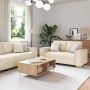 Sofa 2 pcs Smėlio 220 x 80 x 84 cm Lino mišinio audinys