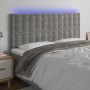 Galvūgalis su LED, šviesiai pilkas, 160x5x118/128cm, aksomas