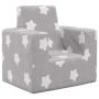 Vaikiška sofa, šviesiai pilka, minkštas pliušas, su žvaigždėmis
