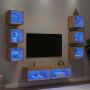 Sieninė TV sekcija su LED, 8 dalių, ąžuolo, apdirbta mediena
