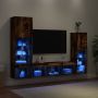 Sieninė TV sekcija su LED, 4 dalių, dūminio ąžuolo, mediena
