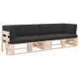 Dvivietė sofa iš palečių su pagalvėlėmis, impregnuota pušis