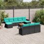 11 dalių sodo sofų komplektas su pagalvėlėmis, juodas, poliratanas