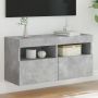 Sieninė TV spintelė su LED lemputėmis, betono pilka, 80x30x40cm